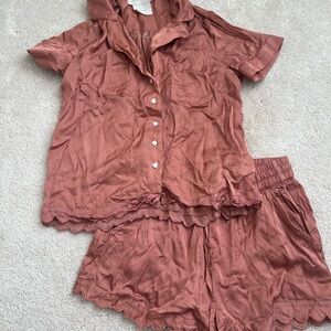 BHLDN Rust Scallop-Trim Short Pajama Set